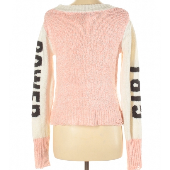 WILDFOX PINK GIRL POWER LOU INTARSIA-KNIT SWEATER EUC - Picture 6 of 16